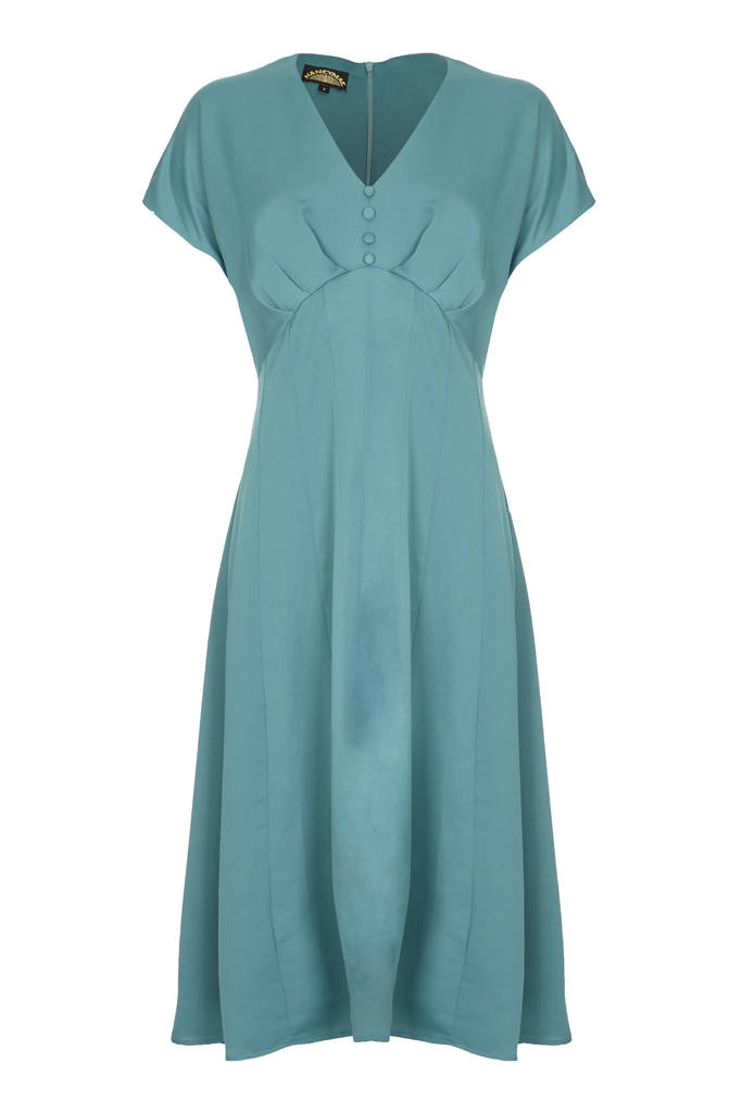 1930's Style Crepe Day Dress In A Venice Blue By Nancy Mac