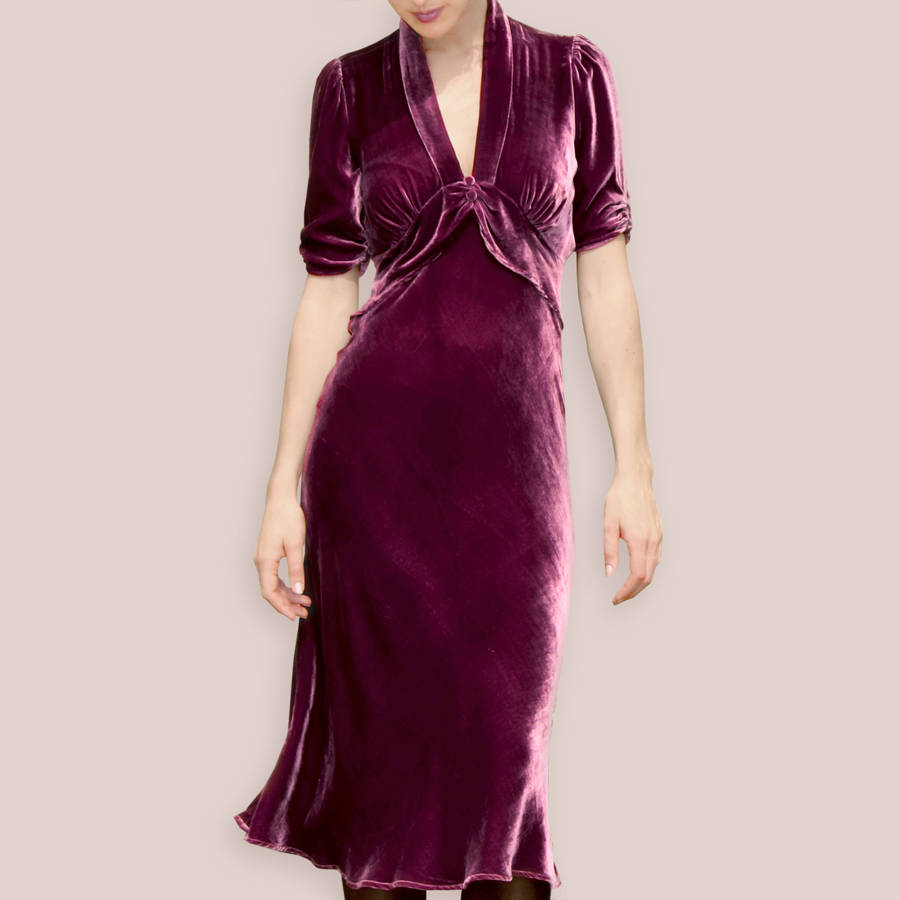 Silk Velvet 1940s Style Midi Dress, 1 of 3