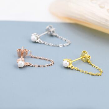 Sterling Silver Pearl And Chain Earrings, 3 of 12