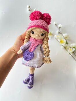 Organic Hand Knitted Doll With Cute Dress For Girls, 3 of 12