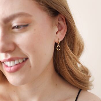Crescent Moon And Star Huggie Hoops In Gold Plating, 7 of 8