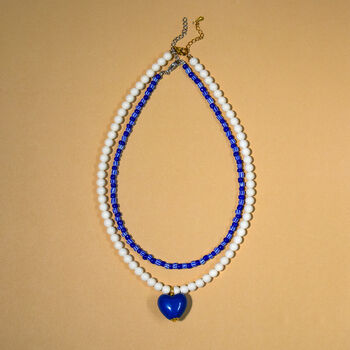 Cream And Blue Stripe Bead Necklace Set Of Two, 2 of 5