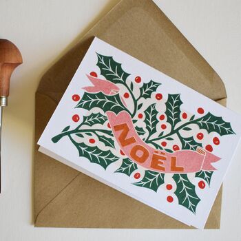 Luxury Linocut Holly Greeting Cards Set Of Six, 6 of 10