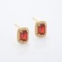 Emerald Cut Garnet 18k Gold Plated Stud Earrings, thumbnail 2 of 3