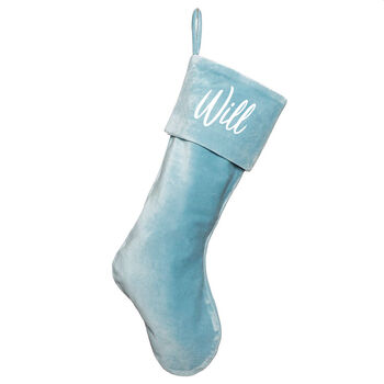 Personalised Frosted Blue Cotton Velvet Stocking, 2 of 5