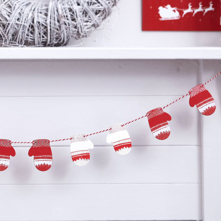 Red And White Christmas Mitten Wooden Bunting By Ginger Ray ...