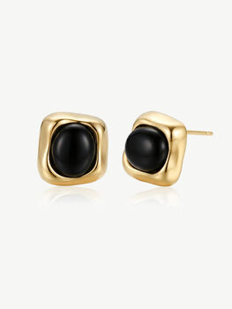 Gold Black Agate Statement Stud Earring, 3 of 5