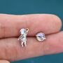 Sterling Silver Mismatched Astronaut And Planet Stud Earrings With Moonstone, thumbnail 2 of 10