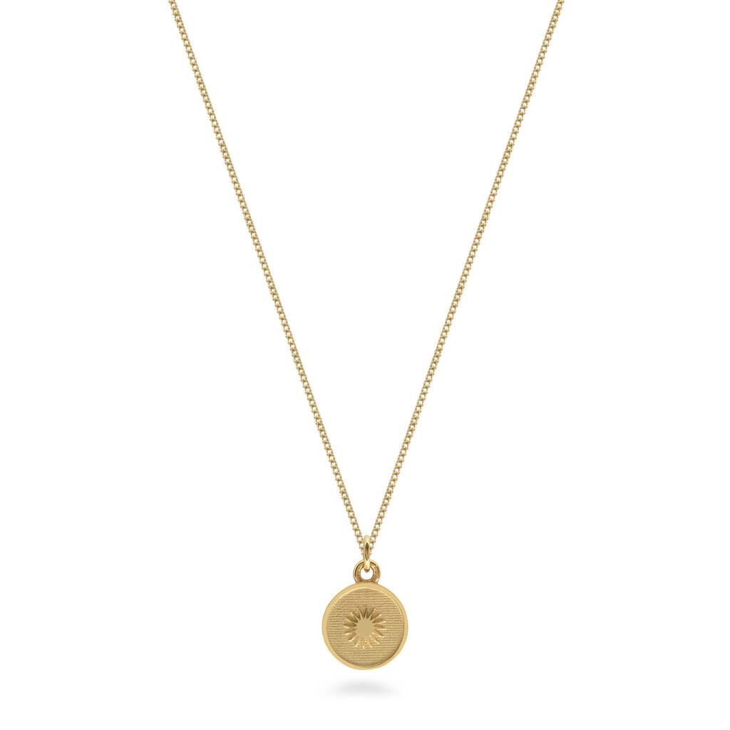 Small Sun Medallion Necklace Gold Vermeil By Lime Tree Design