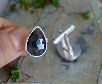 Natural Sapphire Cufflinks In Solid Sterling Silver, 2 of 3