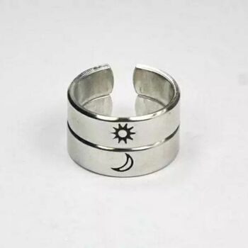 Wide Adjustable Couple Moon And Sun Promise Ring, 4 of 6