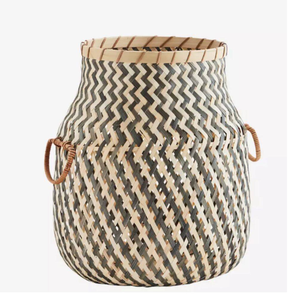 Bamboo Basket W/Handles, Grey, 1 of 2