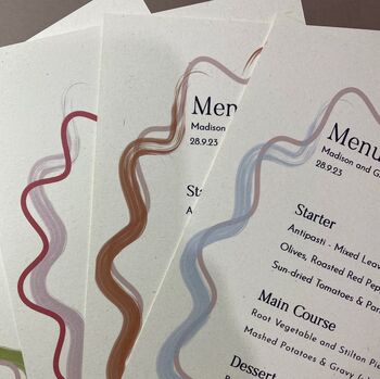 Modern, Wavy, Colourful Personalised Menu Cards, 6 of 8