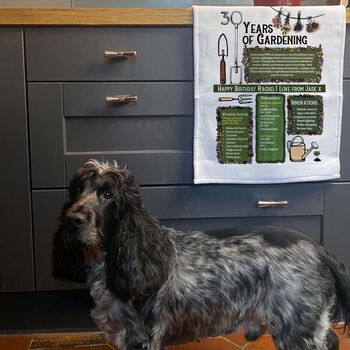 Personalised Years Of Gardening Birthday Gift Tea Towel For Gardeners, 2 of 7