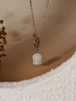 Silver White Jade Lily Of The Valley Toggle Necklace, 9 of 12
