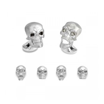 Silver Skull Cufflinks With Diamond Eyes | Groom's Party Wedding Gift, 2 of 6