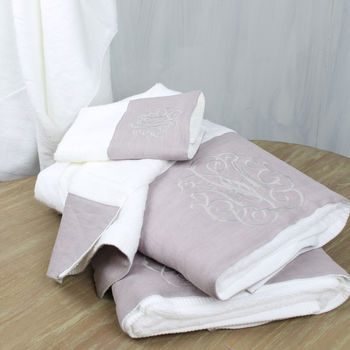 White Embroidered Linen Edged Towel, 2 of 2
