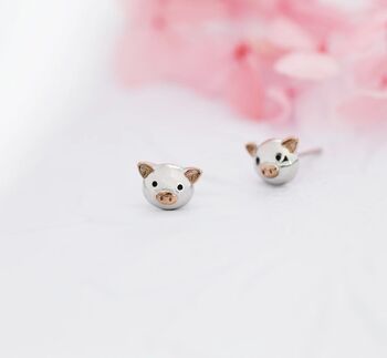 Sterling Silver Cute Little Pig Stud Earrings, 2 of 10