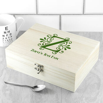 Personalised Wooden Initial Tea Storage Box, 2 of 8