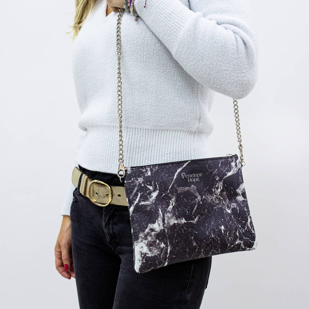 Leather Crossbody Bag In Black Marble By Penelope Hope | 0