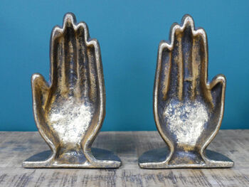 Set Of Gold Hand Bookends – Book Ends Novelty Library Ornament, 2 of 4