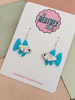 Sparkly Guppy Fish Earrings / Gift For Fish Keepers / Sparkly Fish Earrings, 6 of 9