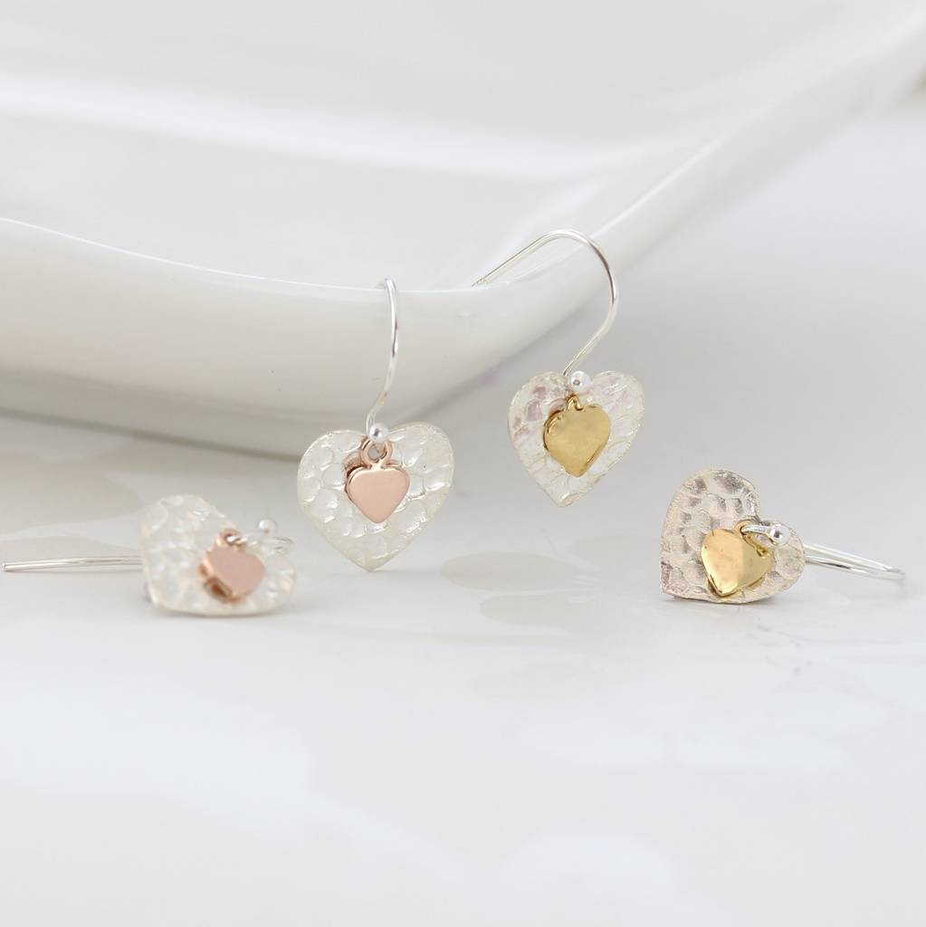 Silver And Gold Plated Heart Earrings, 1 of 9