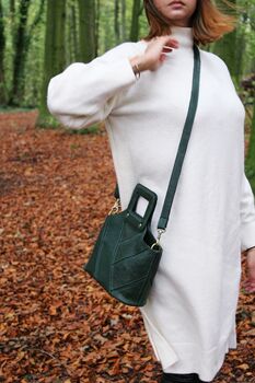 Handmade Green Leather Handbag For Women Personalised, 6 of 12