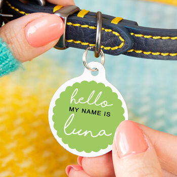 Personalised Circle Hello Scallop Pet ID Tag, 4 of 12