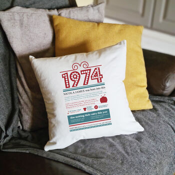 Personalised 50th Birthday Gift 1974 Cushion, 9 of 9