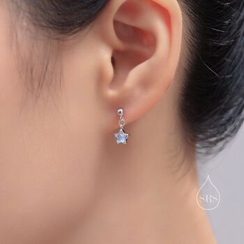 Small Moonstone Star Dangle Stud Earrings, 4 of 10