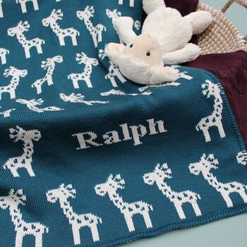 Personalised Knitted Giraffe Baby Blanket, 3 of 12