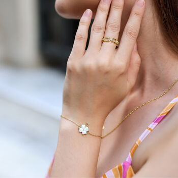 White Opal Clover Sterling Silver Bracelet, 7 of 12