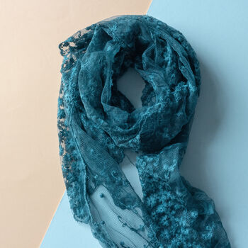 Embroidered Lace Skinny Cotton Blend Scarf, 8 of 12