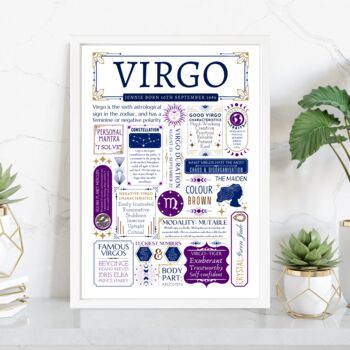 Personalised Virgo Zodiac Birthday Print, 7 of 9