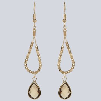 Gold Coloured Bead And Smoky Quartz Statement Earrings, 5 of 7
