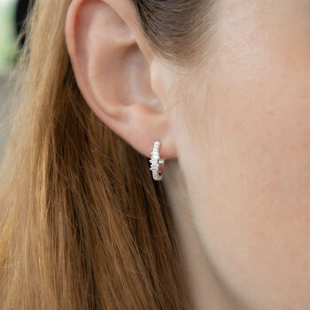 Sterling Silver Baguette Diamante Hoop Earrings, 4 of 11