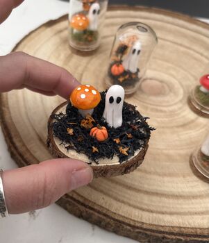 Mini Halloween Ghost On A Log Slice, 5 of 5