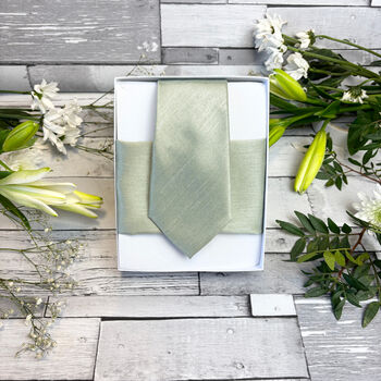 Light Sage Shantung Wedding Tie Set, 6 of 10