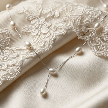 Bridal Lariat Drop Necklace With Pearls In Sterling Silver, 3 of 10