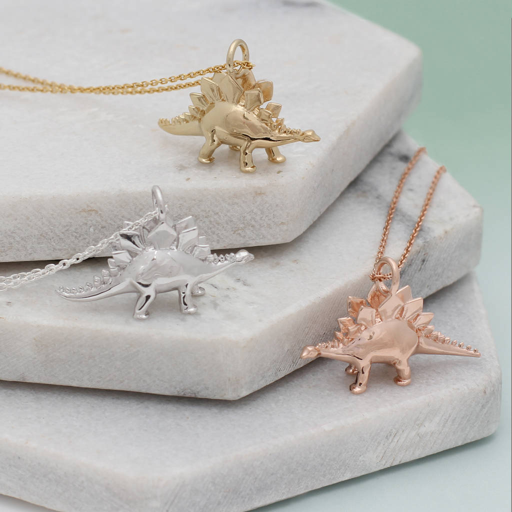 Silver Or Gold Plated Stegosaurus Dinosaur Necklace, 1 of 8