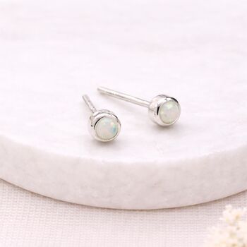 Sterling Silver White Opal Micro Stud Earrings – 4mm, 4 of 9