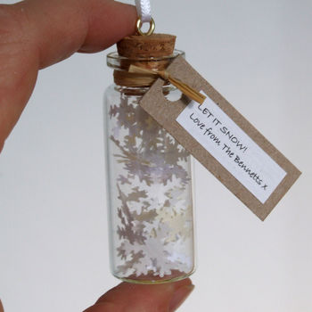 Tiny Bottle Of Snow Personalised Hanging Decoration, 6 of 12