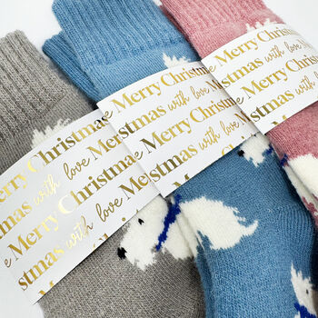 Christmas Cosy Westie Dog Socks With Personalised Gold Label, Warm Socks, 2 of 3