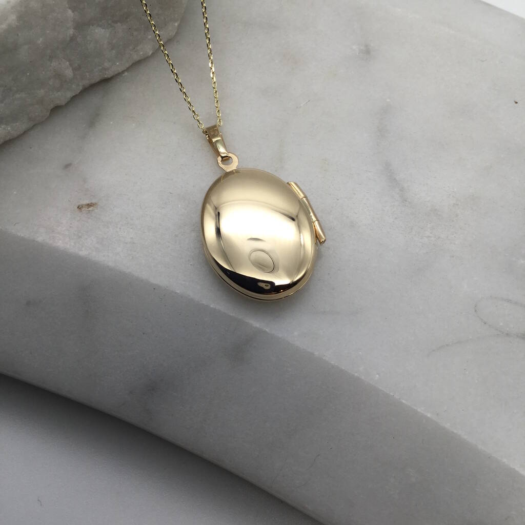 9ct solid gold oval locket necklace by lime tree design