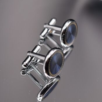 Silver Blue Cufflinks Round Luxury Gift, 4 of 5