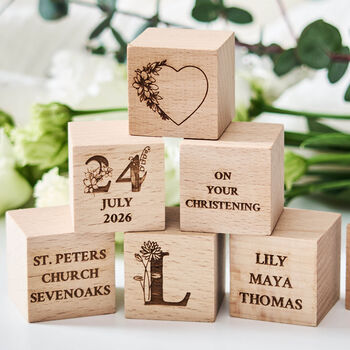 Personalised Birth Flower Christening Gift Keepsake Block, 3 of 6