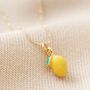 Enamel Lemon Pendant Necklace In Gold Plating, thumbnail 4 of 8