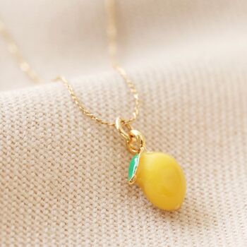 Enamel Lemon Pendant Necklace In Gold Plating, 4 of 8