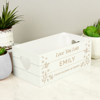 Personalised Text White Wooden Crate Organiser, 5 of 6